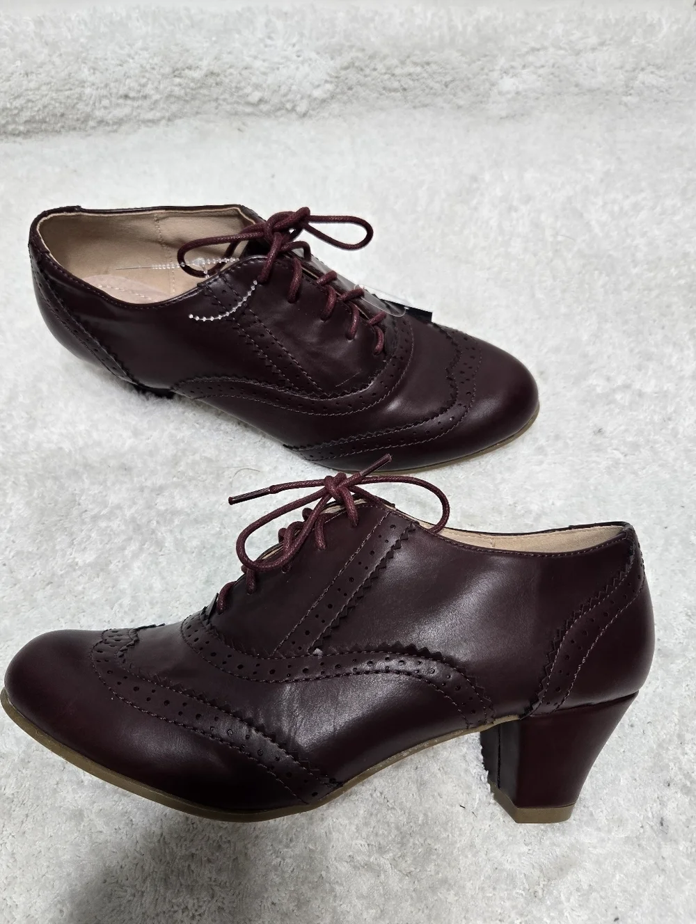 Ajvani Women's Mid Heel Cut Out Brogues Shoe Boots Size 39 Burgundy